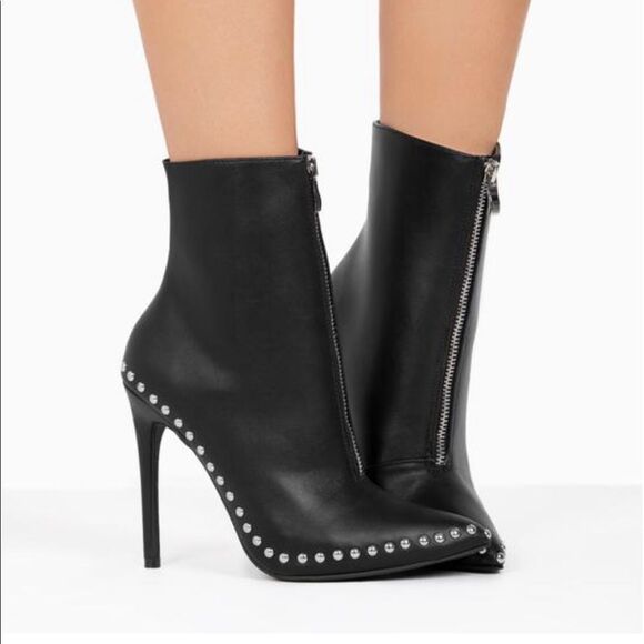 Black studded trim ankle booties - Picture 3 of 8